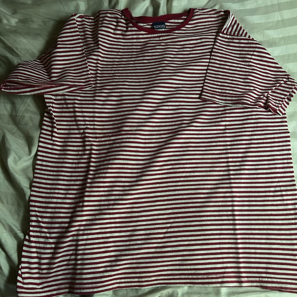 Women's Striped Short Sleeve Tee - Burgundy and White